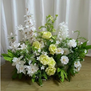 Grandes fleurs artificielles géantes en organza de soie faites à la main, blanches et vertes, pour décoration de couloir de mariage et arrangement floral au <span class=keywords><strong>sol</strong></span> - Product Image 1