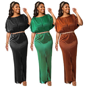 C7103 Cinturón <span class=keywords><strong>de</strong></span> manga corta hasta el suelo para mujer <span class=keywords><strong>de</strong></span> moda europea americana Color sólido transfronterizo para AliExpress para <span class=keywords><strong>Amazon</strong></span> - Product Image 5