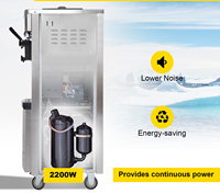 Machine à glace molle professionnelle en acier inoxydable de haute qualité, 3 saveurs, faible niveau sonore, pour cornets de glace