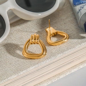 Geometric <b>Cuff</b> <b>Earrings</b> 18k Gold Plated Stainless Steel Exaggerated Ring Design Party Fashion Jewelry - Product Image 2