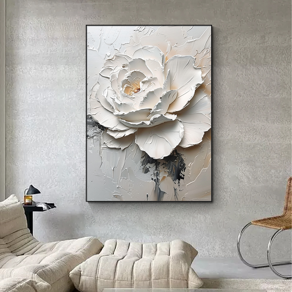 UTOP-art Impression sur toile de paysage de plage : fleur sauvage blanche et océan bleu - Œuvre d'art pour décoration murale de chambre à coucher (61