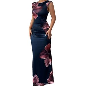 Vestidos Elegantes de Tela Ligera de Lujo para Mujer, Personalizados al por Mayor, OEM, Estampados, sin Mangas, con Flores en la Cadera - Product Image 5