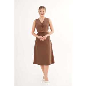 Ensemble court en daim suédé marron de qualité supérieure pour femme, taille XS, 2 pièces (haut et jupe-veste) pour l'été – Vente en gros - Product Image 6