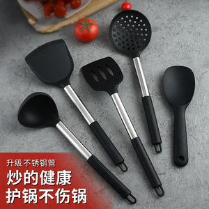 Espátula de silicona, utensilios de cocina para el hogar, tubo de acero inoxidable, espátula de silicona negra, espátula/cuchara de cocina antiadherente. - Product Image 3