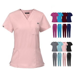 Conjuntos de Uniformes Médicos Unisex de Manga Corta con Cuello en V, Tela Elástica, Múltiples Bolsillos, Top y Pantalones, Mezcla de Poliéster, Rayón y Spandex - Product Image 1