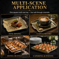 Plateau de service carré en acier inoxydable avec poignées, plateau à dessert poli pour café, thé de l'après-midi, buffet d'hôtel