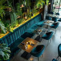 Ensemble de mobilier de restaurant Ron Group Luxury Square en pierre frittée, avec table et chaises, et banquette en velours bleu pour pizzeria et café
