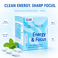 OEM ODM Marque Privée Chewing-gum Énergisant 40mg Chewing-gum à la Caféine Naturelle 60mg L-Théanine B6 B12 Sans Sucre Supplément Menthe Poivrée
