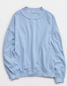 <span class=keywords><strong>Sweat</strong></span>-shirt pull-over ample à col montant en molleton côtelé délavé uni pour <span class=keywords><strong>femme</strong></span>, avec épaules tombantes et manches longues, fabrication sur mesure - Product Image 5