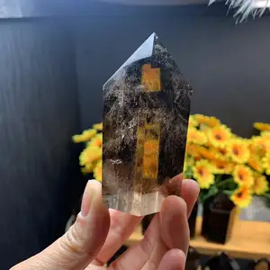 Kindfull Natural High Quality Smoky Quartz Point Tower Healing Crystal Quartz Wand Chinese Fengshui Wand For Sale