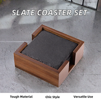 Ensemble de sous-verres en ardoise écologiques rustiques modernes, 4 pièces, sous-verres carrés avec support en bois pour boissons par CRAFTS HUB