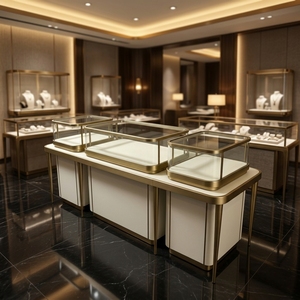 Ensemble de présentoirs à bijoux modulaires en <span class=keywords><strong>platine</strong></span> de luxe moderne : Vitrines élégantes en verre trempé pour les magasins de bijoux haut de gamme - Product Image 5