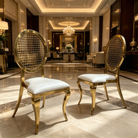 Chaise de salle à manger Luoweisen de luxe en métal doré, dossier ajouré, rembourrée, pour banquets, mariages, événements, hôtels et restaurants