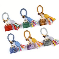 Porte-clés tressé fait main de luxe léger en pierre semi-précieuse naturelle, accessoire de voiture, pendentif en cristal d'agate, vente en gros