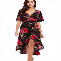 Robe longue vintage antistatique pour femme, taille élastique, manches courtes, motif floral, col en V asymétrique, fluide, pour soirée, 100 % rayonne