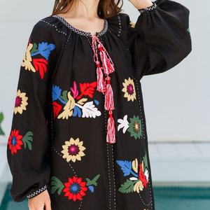 Elegante Vestido de Lino y Algodón Personalizable, Cuello Redondo, Estilo Casual Holgado, Manga Larga, Midi, Vestido de Verano para Mujer - Product Image 4