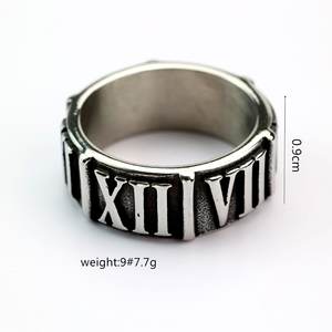 Vintage Stainless Steel Men's <b>Ring</b> Roman Numeral Relief Retro Geometric Design Gift Jewelry - Product Image 5