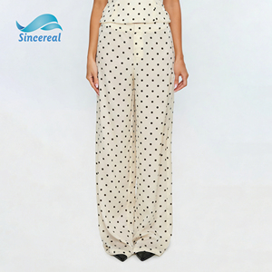 Conjunto de Dos Piezas Personalizado para Mujer, <span class=keywords><strong>Top</strong></span> Corto sin <span class=keywords><strong>Tirantes</strong></span>, Pantalones <span class=keywords><strong>Anchos</strong></span> de Cintura Alta, Estilo Vintage Casual, Elástico, para Fiesta, Uso Diario, Retro, con Estampado de Lunares - Product Image 3