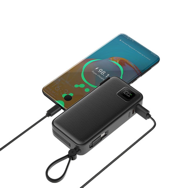 Newest Portable 20000mah Powerbank Charger Built-In Charging Cables External Battery 10000mAh Power Bank With AC Wall Plug
