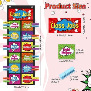 Tableau de postes de classe avec cartes, pinces et crochets pour les aides en classe, les assistants d'enseignants et les rôles des élèves - Product Image 2