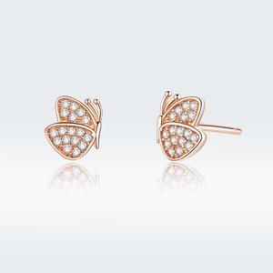Oro rosa mariposa pendientes de plata esterlina de alergia SCE776 - Product Image 6