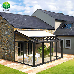 Gazebo Aluminium Sunroom Luar Ruangan dengan Dinding Miring, Rumah Kaca Kaca Terpasang di Dinding, <span class=keywords><strong>Pergola</strong></span> Bioklimatik Luar Ruangan dengan Penutup Elektrik untuk Semua Musim - Product Image 3