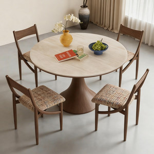 Vintage-Style Solid Oak <strong>Wood</strong> Dining <strong>Table</strong> <strong>for</strong> Small Homes French Retro Design Sintered Stone <strong>Top</strong> 6-Seater Assembly Dining - Product Image 2