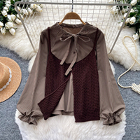 Ensemble chemise rayée à manches longues pour femme avec camisole en tricot à col noué, tenue de bureau et de trajet, deux pièces