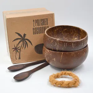 Handmade Organic Wooden Coconut Bowl Shell With Stand And Wooden Spoon Sets
