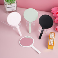 Miroir de maquillage rond à main, en plastique de couleur unie, miroir cosmétique portable avec poignée pour femmes