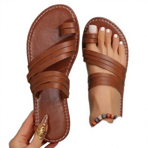 Chaussures d'été plates à bout ouvert en PU, style décontracté pour la plage, tendance mode, vente en gros, best-seller - Product Image 3