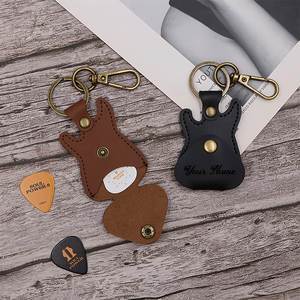 Vintage Genuine Leather Guitar Pick Pouch Guitar Shaped Keychain Holder Personalized Pick Storage <b>Bag</b> Custom Name Unique Gift - Product Image 1