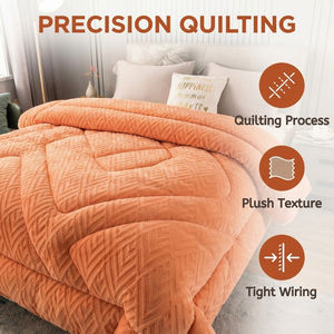 Selimut Hoomly Berkualitas Tinggi 100% Poliester Bulu Halus Hangat Motif Burn Out Milk Fleece 240*260cm Set Sprei Untuk Musim Dingin Kamar Tidur Rumah - Product Image 5