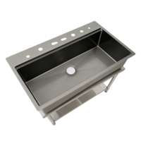 Évier de cuisine simple en acier inoxydable à encastrer, robuste, avec un design de drainage élégant