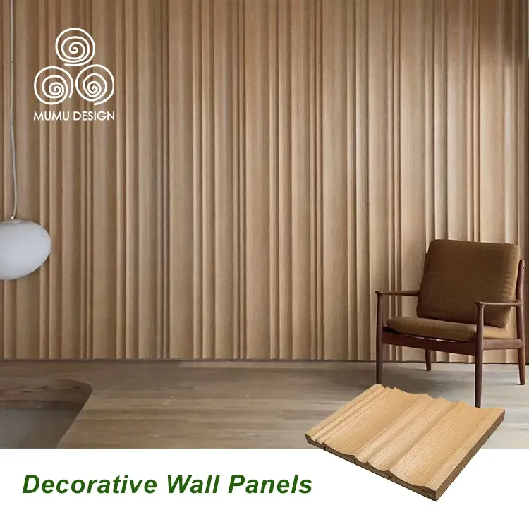 MUMU Wooden 3D Wave Solid Wood Wallboard Decorative Building Board Cladding Sheet Wood Wall Paneling