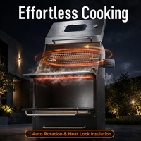 Horno Ahumador Aislado con Parrilla de Carbón, Combo de 75cm, Acero Inoxidable 304, Estación de Asado Eléctrica con Rotisserie, Certificación CE, Cocina Exterior