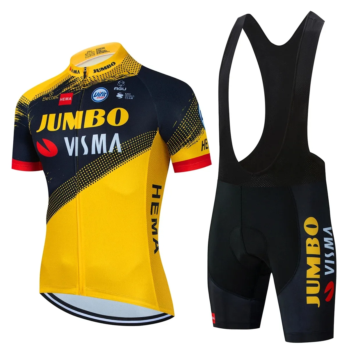 2022 Pro JUMBO VISMA Bersepeda Jersey Set Pria Bersepeda Pakaian Jalan Sepeda Kemeja Setelan Sepeda Bib Celana Pendek MTB Memakai Maillot Culotte