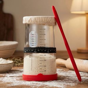 En stock – Kit de démarrage premium personnalisé – Grand bocal à levain de 40 oz avec bande de marquage pour l'alimentation, et racloir - Product Image 2