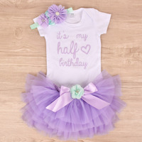 Baby Girl It's My Half Birthday Tulle Tutu Dress Half a Year Dresses Outfit Romper and Flower Headband