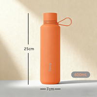 Bouteille Thermique en Acier Inoxydable 304 avec Poignée et Base en Silicone, Peinture en Caoutchouc Noir Souple, Anti-Fuite, Bouteille d'Eau pour Voyage