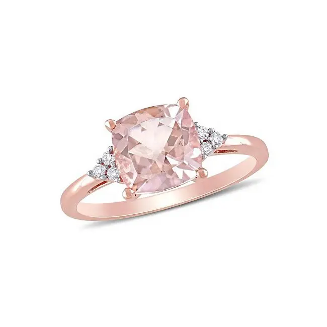Solid 925 Sterling Silver Cushion Cut Morganite Cz Diamond Accent Cocktail Ring In Rose Gold Plated