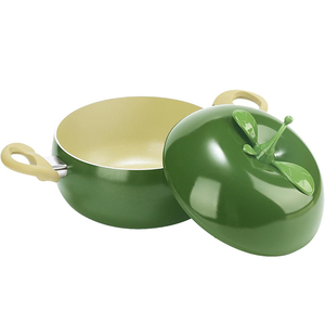 Casserole en céramique verte antiadhésive avec couvercle en forme de pomme, design original, poignées en plastique, pot à soupe, pot à lait - Product Image 3