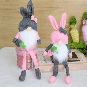 Easter Bunny Gnomes Plush Sitting Long Dangling <b>Legs</b> Swedish Tomte Rabbit Elf for Tiered Tray Shelf Sitter Home <b>Table</b> Decor - Product Image 1