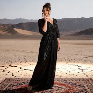 Vestido Abaya de Poliéster con Lentejuelas Bordadas Personalizadas de Lujo para Mujeres Musulmanas, Elegante para Fiestas y Eventos, Venta al Por Mayor - Product Image 2