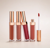 Vente en gros de cosmétiques, rouge à lèvres liquide vegan imperméable, tube carré rose doré, étiquette privée personnalisée, gloss à lèvres hydratant non collant