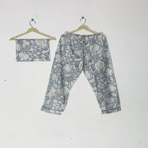 Vintage Style 100% Cotton Pajama Set Long <b>Pant</b> - Cotton Nightwear, Women's Bohemian Summer Sleepwear & Loungewear Gift - Product Image 3