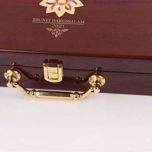 Commemorative Coin <b>Wooden</b> Box Brunei Darussalam 2021 Elegant Rectangle Storage Case With Gold Handle - Product Image 2