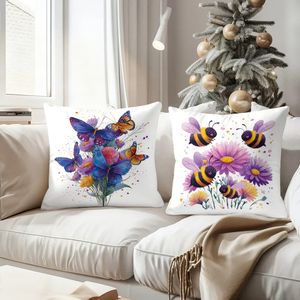 Bantal hias cat air berwarna-warni dengan gambar kupu-kupu, burung, dan lebah untuk dekorasi rumah yang nyaman - Product Image 4