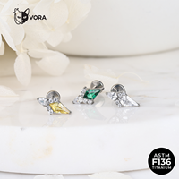 VORA ASTM F136 Titane Forme Cerf-volant Grappe de Piercings Labret à Filetage Interne avec Zircon Cubique pour Cartilage d'Oreille, Hélix, Tragus, Conch