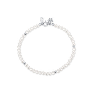 S925 <b>Silver</b> Freshwater Pearl <b>Beaded</b> Bracelet Crown Clasp Women's Classic Everyday Wear Jewelry - Product Image 1